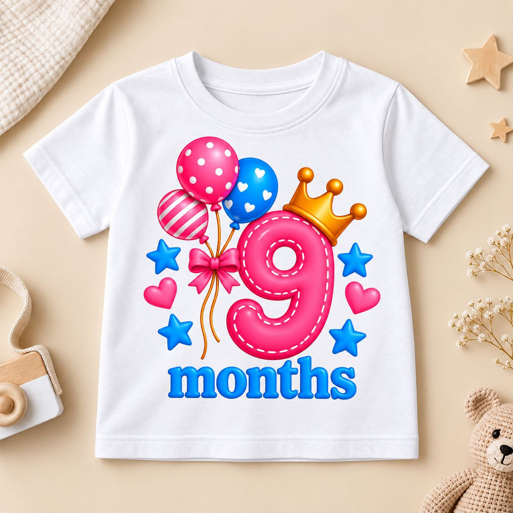 9 Months Baby Milestone Printed Romper & T-Shirt | 9 Month Birthday Celebration Outfit for Baby Boy & Girl