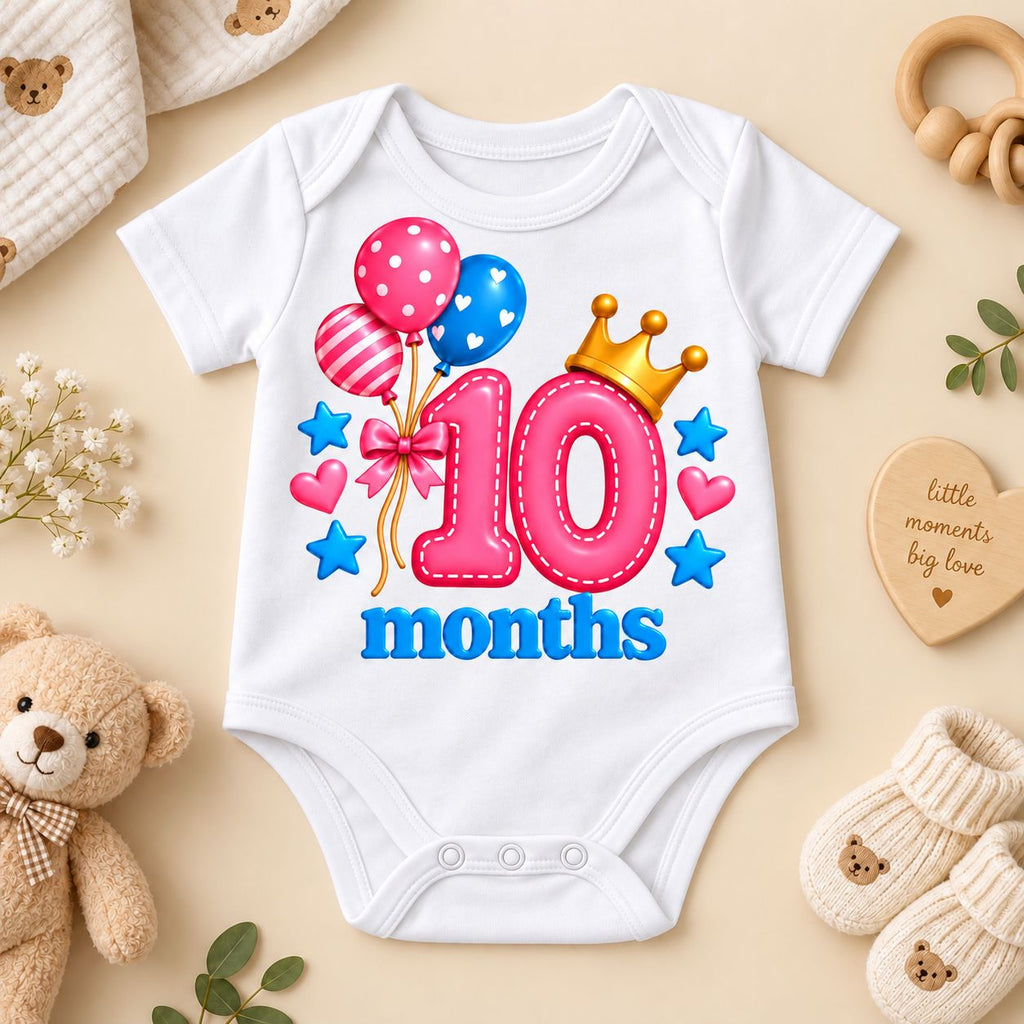 10 Months Baby Milestone Printed Romper & T-Shirt | 10 Month Birthday Celebration Outfit for Baby Boy & Girl