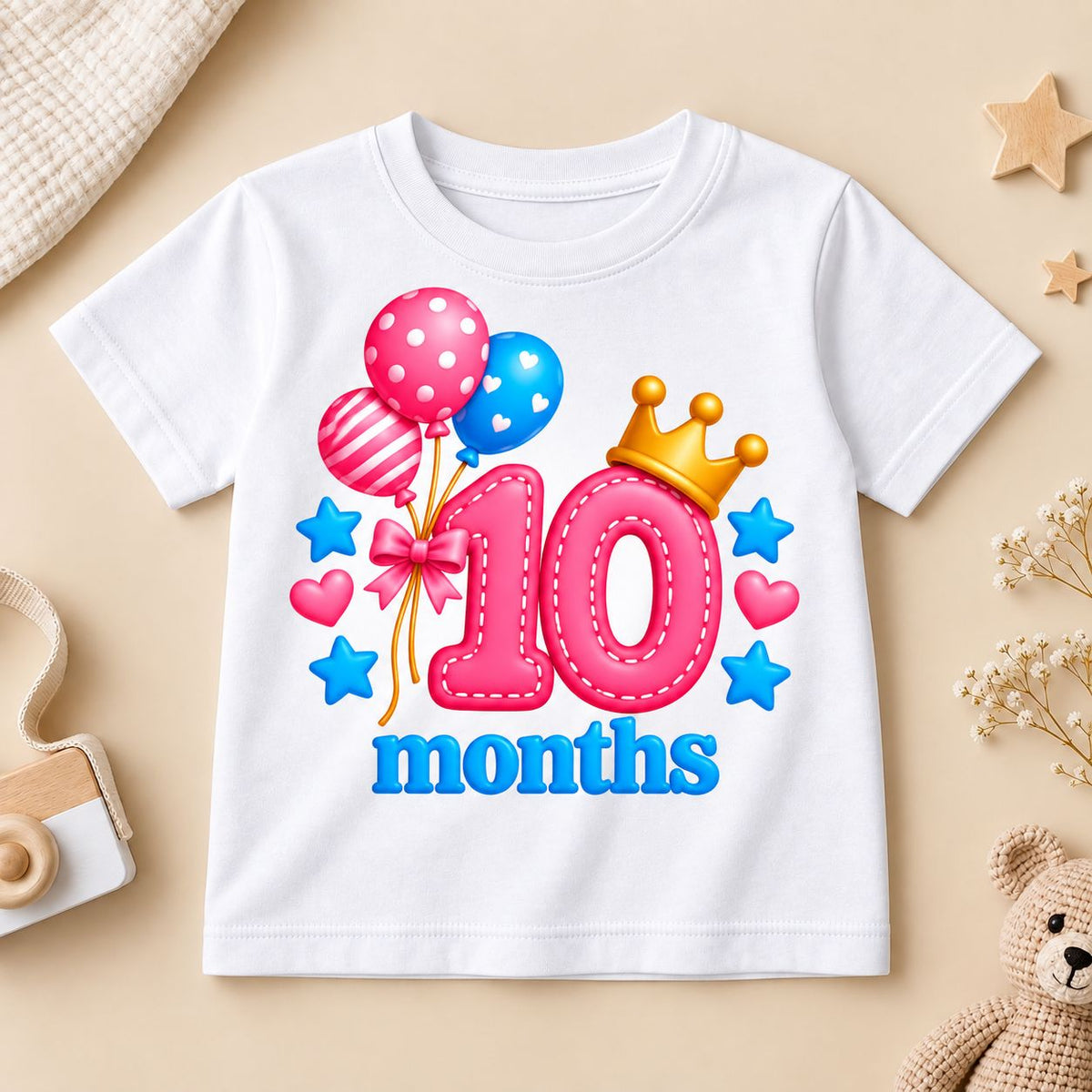 10 Months Baby Milestone Printed Romper & T-Shirt | 10 Month Birthday Celebration Outfit for Baby Boy & Girl