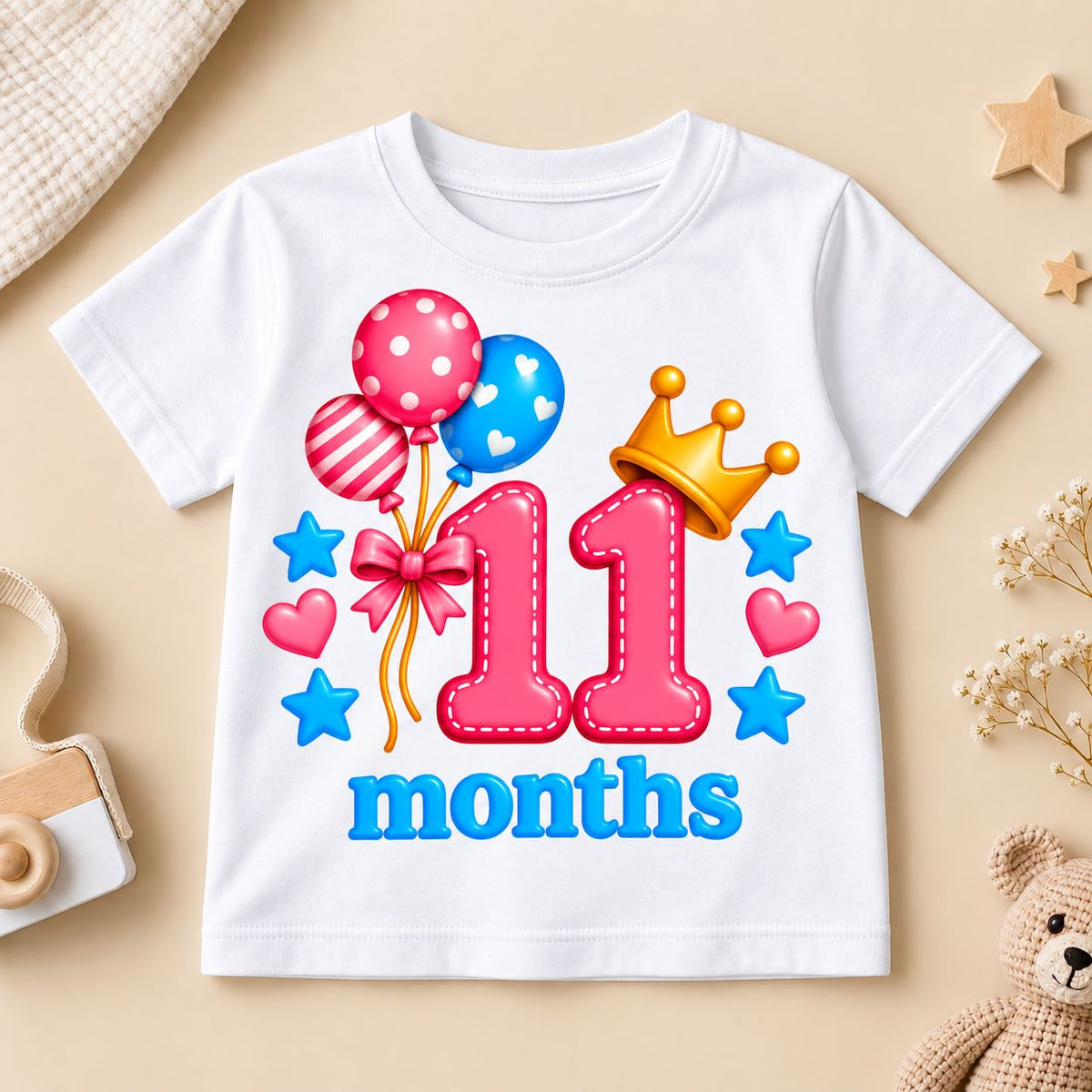 11 Months Baby Milestone Printed Romper & T-Shirt | 11 Month Birthday Celebration Outfit for Baby Boy & Girl