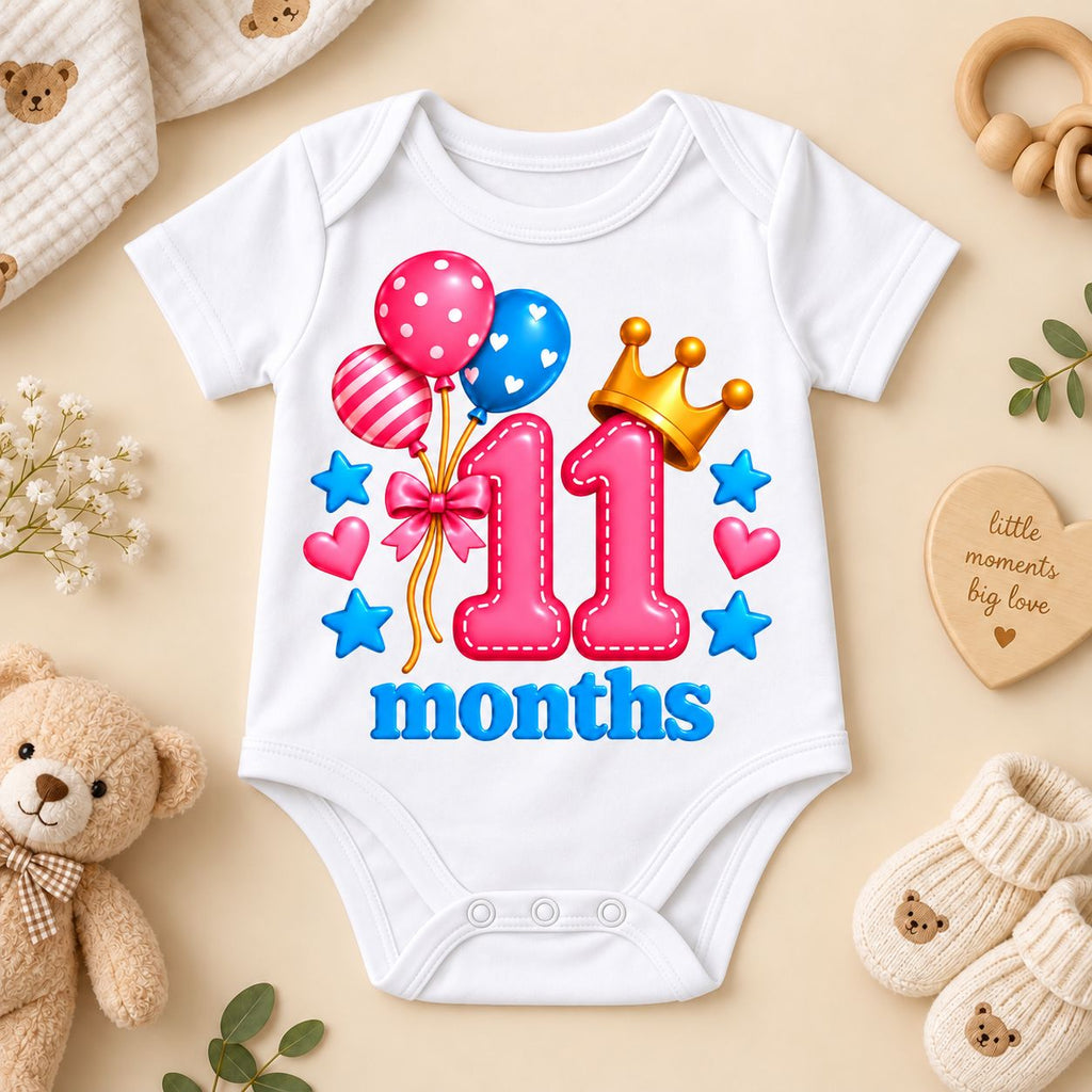 11 Months Baby Milestone Printed Romper & T-Shirt | 11 Month Birthday Celebration Outfit for Baby Boy & Girl