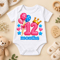 12 Months Baby Milestone Printed Romper & T-Shirt | 12 Month Birthday Celebration Outfit for Baby Boy & Girl