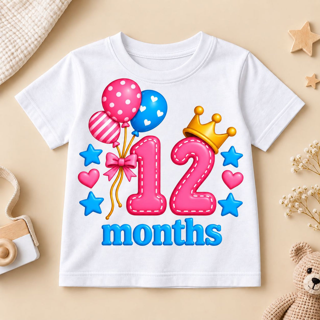 12 Months Baby Milestone Printed Romper & T-Shirt | 12 Month Birthday Celebration Outfit for Baby Boy & Girl