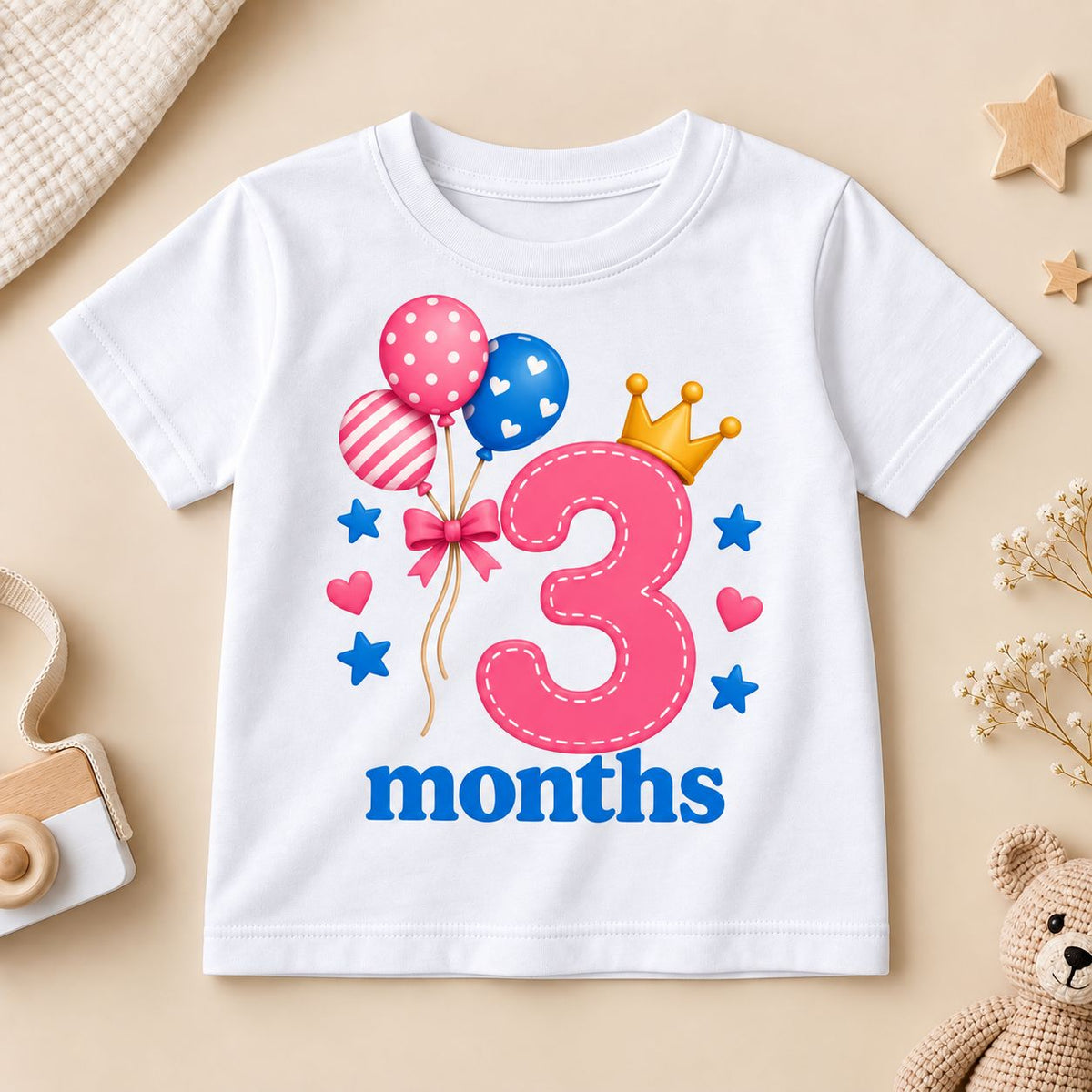 3 Months Baby Milestone Printed Romper & T-Shirt | 3 Month Birthday Celebration Outfit for Baby Boy & Girl | White