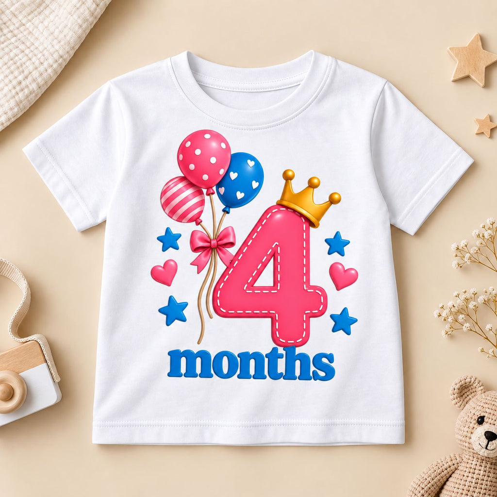 4 Months Baby Milestone Printed Romper & T-Shirt | 4 Month Birthday Celebration Outfit for Baby Boy & Girl | White